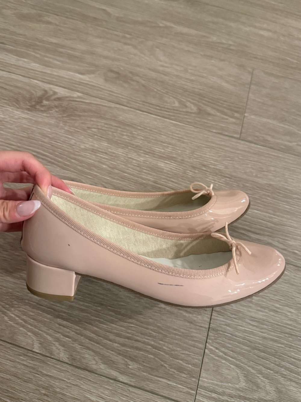 Repetto Patent Low Block Heel Ballet Pumps - Blush Pink